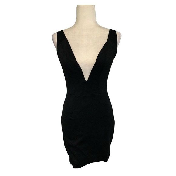NBD Dresses & Skirts - nbd womens solid black v neck Bodycon deep plunge tank mini dress small